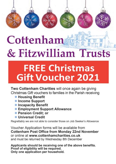 Cottenham Charities Christmas Voucher Poster 2021